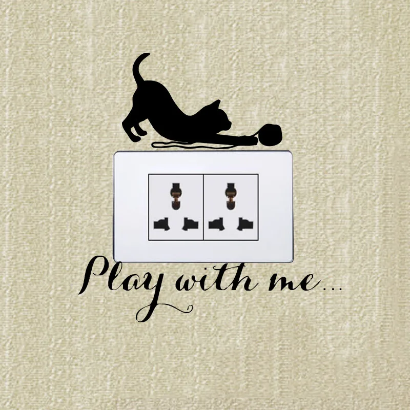 Цитата Play With Me Настенная Наклейка для домашних животных Кот мяч из вязаной шерсти