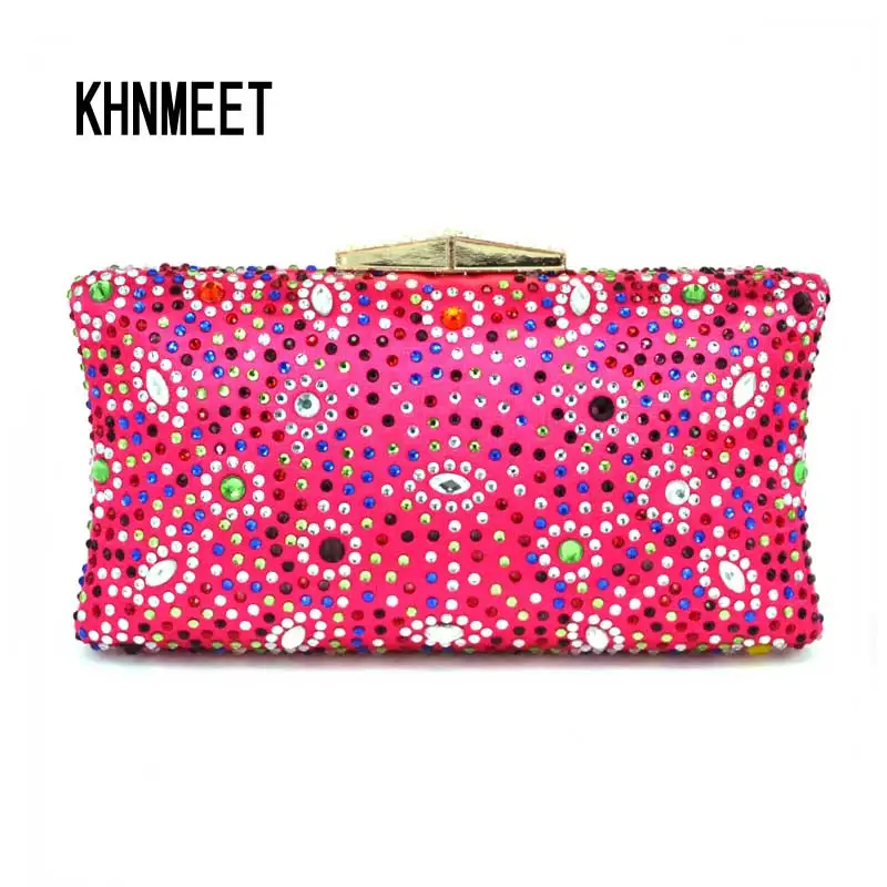 Зеленая Хрустальная вечерняя сумочка яркая со стразами для банкета плоская