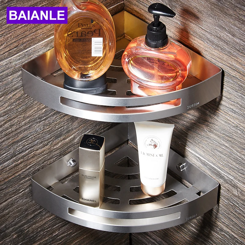 

BAIANLE Bathroom Shelves Brushed Nickel Stainless Steel Wall Mount triangle Shower Caddy Rack Bath Accessories