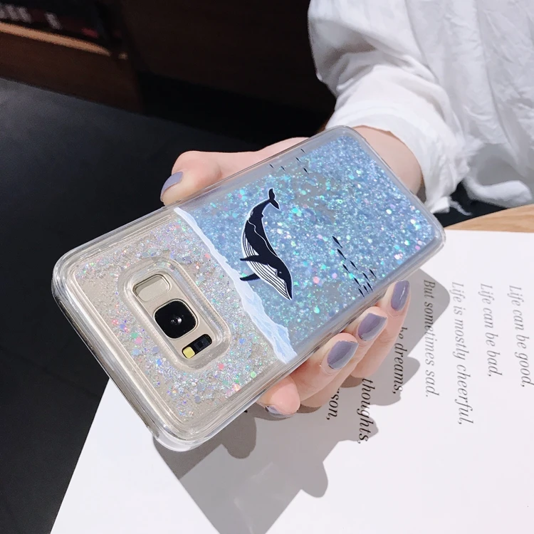 Мультяшный Дельфин Акула Жидкий чехол для Samsung A50 A30 A10 M20 M10 J3 J4 J6 J8 A6 A7 A8 A9 2018 S10 Lite S9 S8