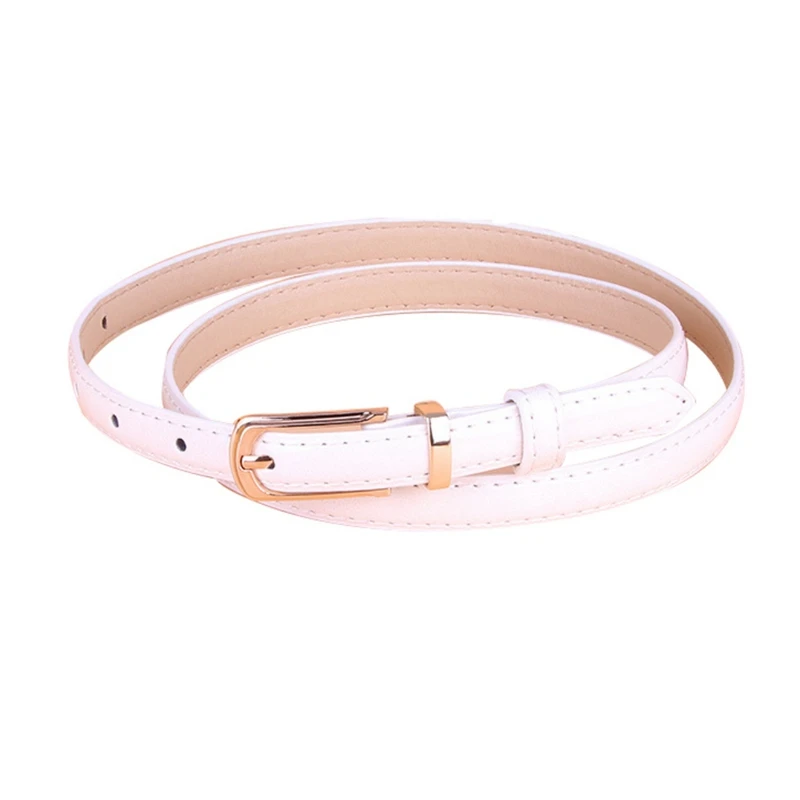 

Fashion New Ladies\\' Belt Fine Pu Leather Pin Buckle Square Buckle Belt Adjustable Solid Color Glossy Belt