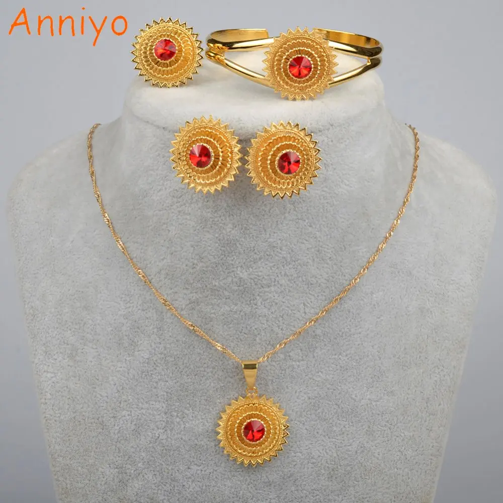 Ожерелье/браслет/серьги/кольцо Anniyo с эфиопским красным/синим/зеленым камнем