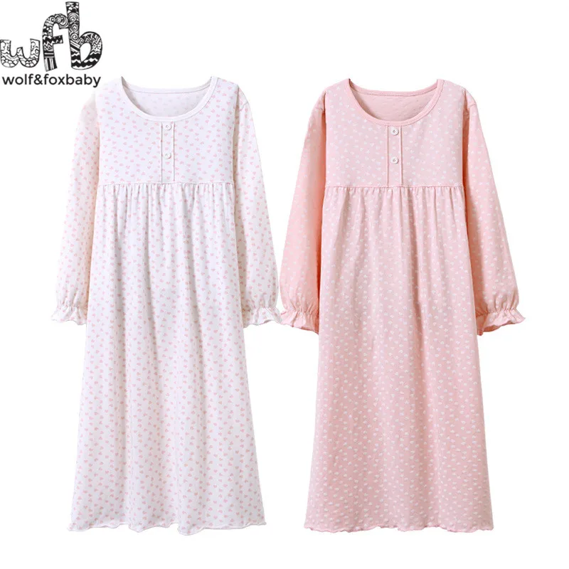 Retail 3-14 years long-sleeves cotton children's home wear nightdress girl baby pajamas autumn fall Spring Print