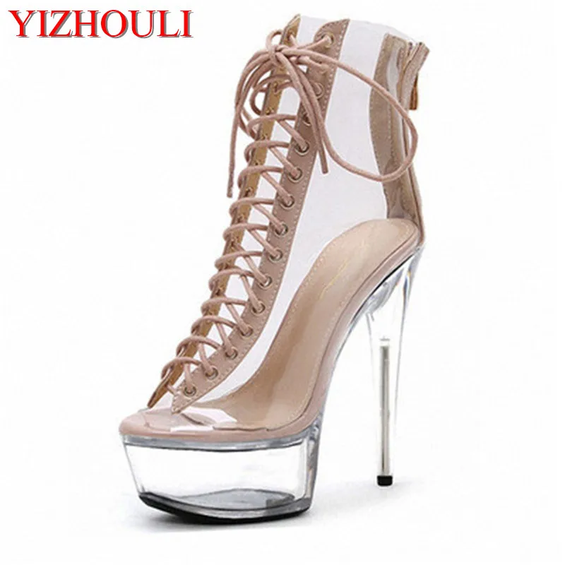 Сексуальные Прозрачные ботинки со звездами на высоком каблуке 15 см
