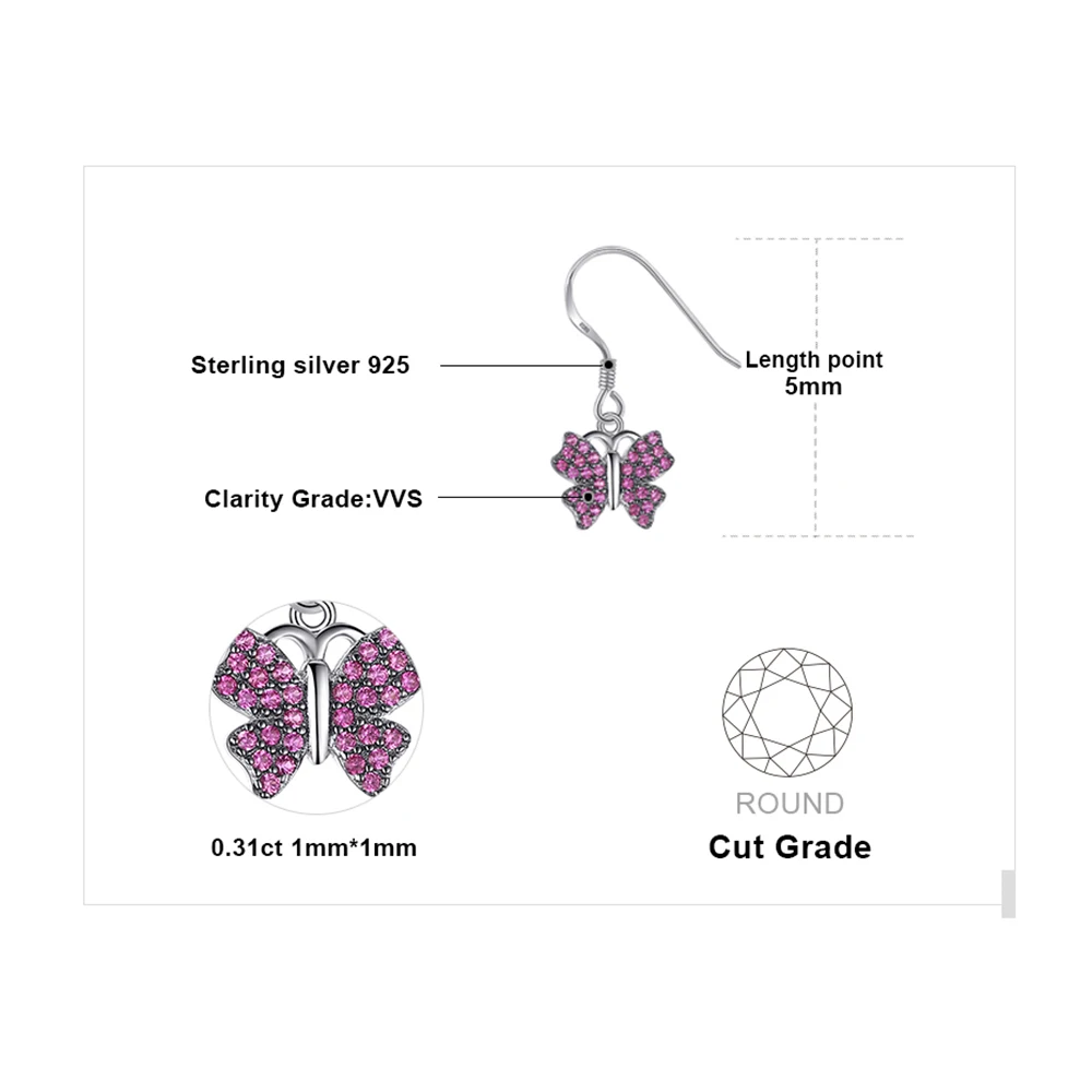 JewelryPalace Fashion 0.3ct Created Red Rubies Pave Butterfly Drop Earrings For Girls 925 Sterling Silver Jewelry Accessories | Украшения и