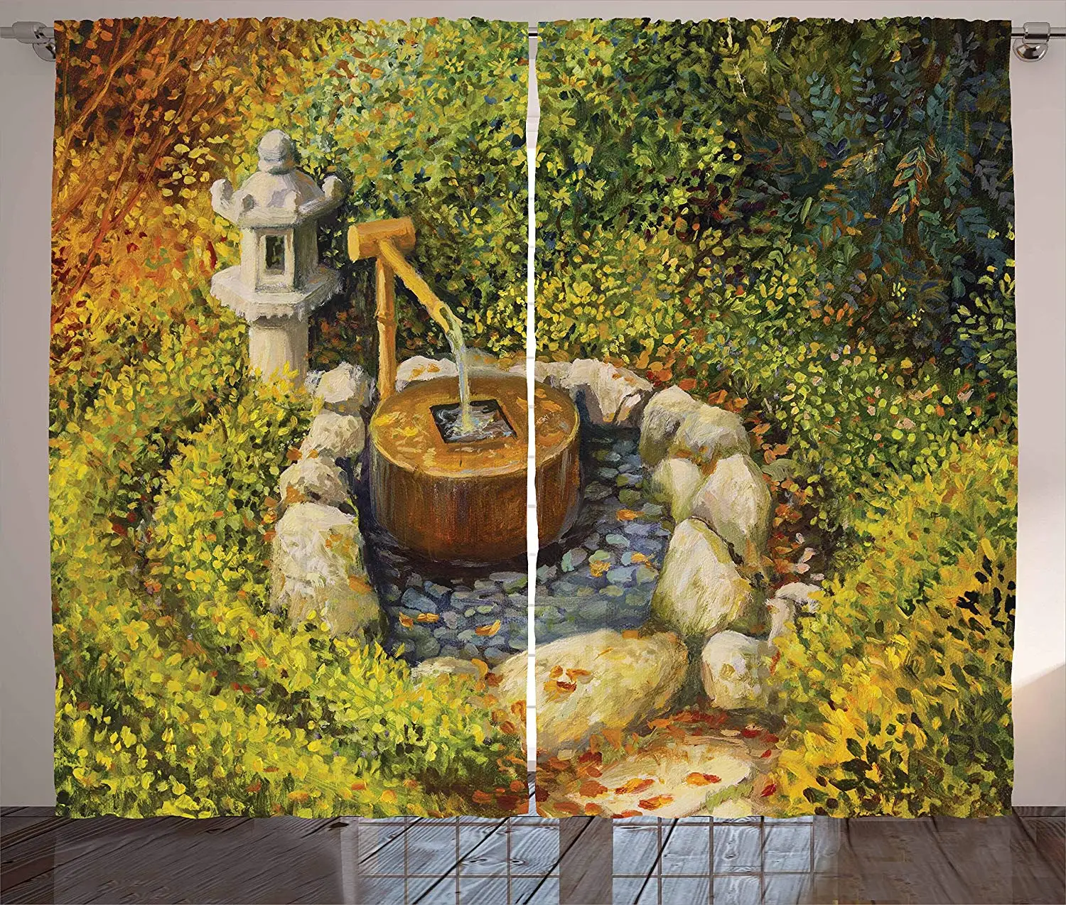 Zen Garden оконные шторы спокойный природный пейзаж с каменным фонариком и водной