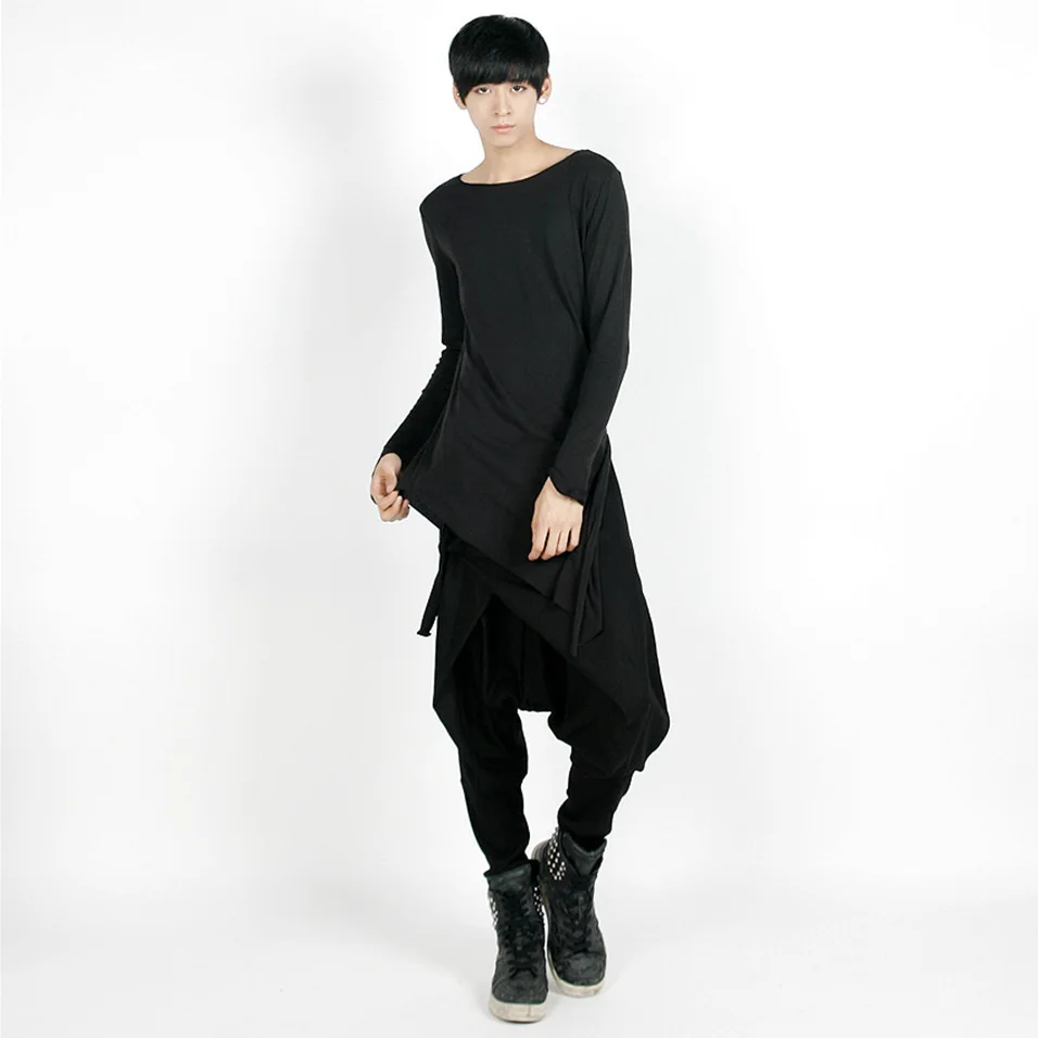 

S-5XL!!!2018 The new men's long sleeve round collar single side split fashion T-shirt