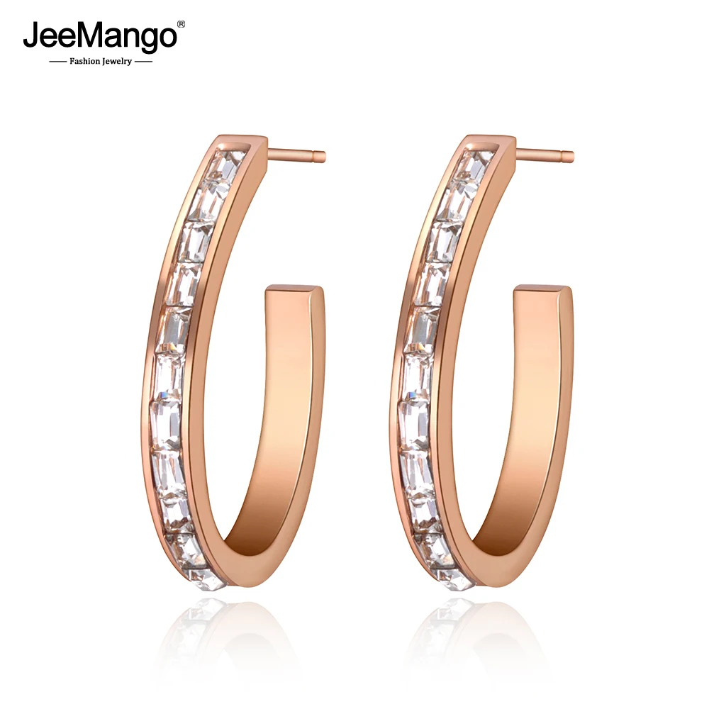 Модные блестящие серьги JeeMango из нержавеющей стали с фианитом ювелирные изделия