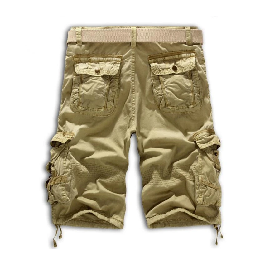 Men casual wear Cargo Pants Black Green Summer New Knee Length Solid Colors Loose trousers Multi pockets Male | Мужская одежда