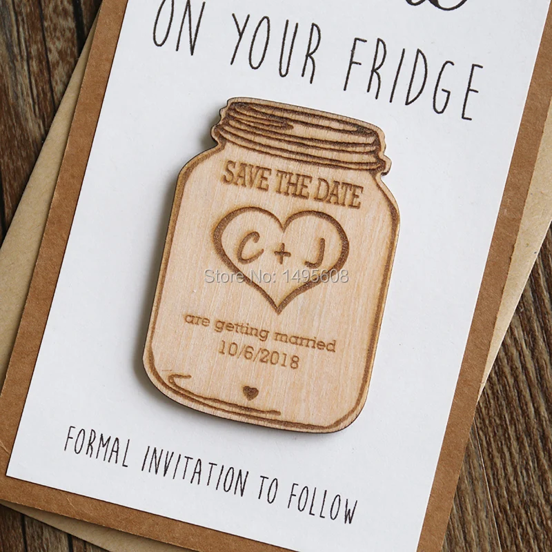 Mason Jar Wood Save the Date Magnets-Свадебная покупка-Подарочная бирка-лазерная резка и