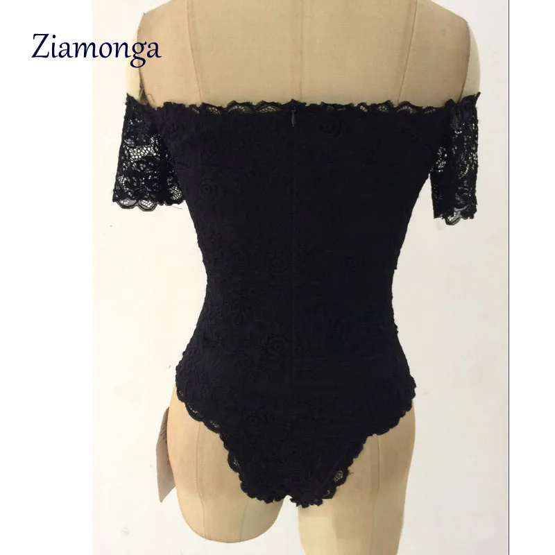 Женский боди с коротким рукавом черный кружевной топ открытыми плечами