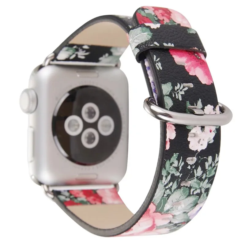 Кожаный ремешок с цветочным принтом для Apple Watch 5 4 44 мм/42 мм/40 мм/38 мм iwatch series 5 4 3 2 1 наручный браслет с цветочным принтом