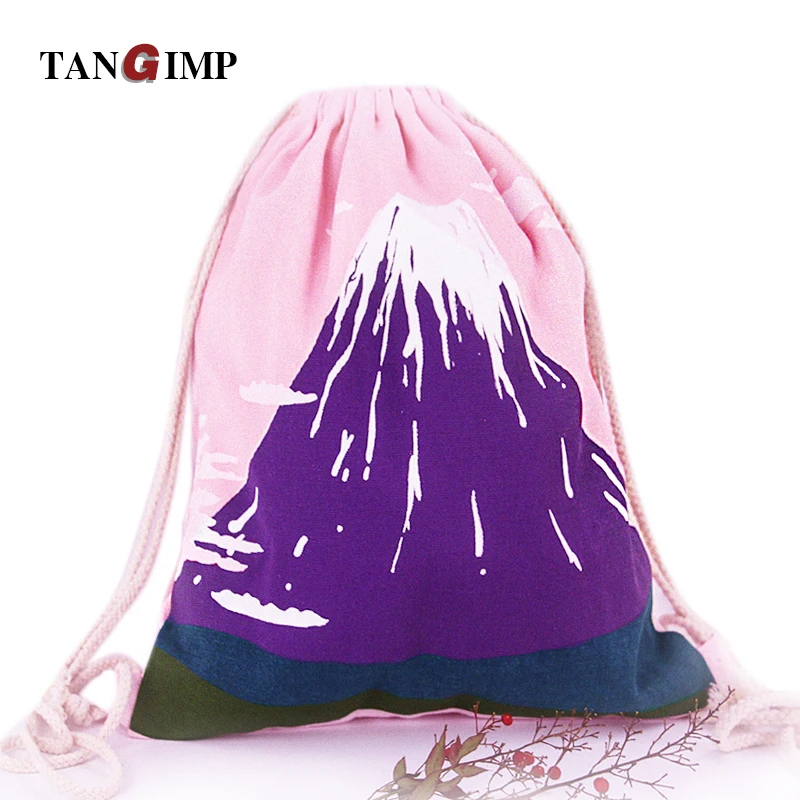 TANGIMP Mount Fuji Печать Drawstring рюкзаки для женщин девочек плеча холщовые пляжные сумки