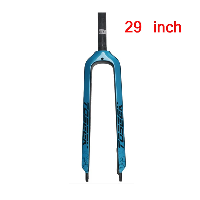 TOSEEK 26/27. 5/2" Углеродные вилки жесткие прямые MTB велосипед 1-1/8" Вилка Цветные горный велосипед Тормозные вилки Superlight - Цвет: Blue-29er