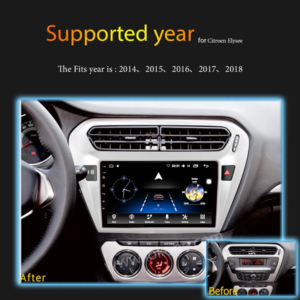 IOKONE Car Android 7.1/8.0 DVD Multimedia Player 2 Din Stereo GPS Radio 10.1 inch IPS 2.5D Screen For Citroen Elysee Peugeot 301 |