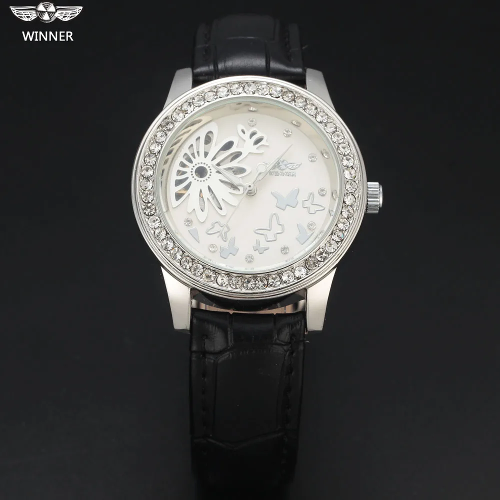 Модные брендовые часы WINNER женские механические со скелетом ремешок из