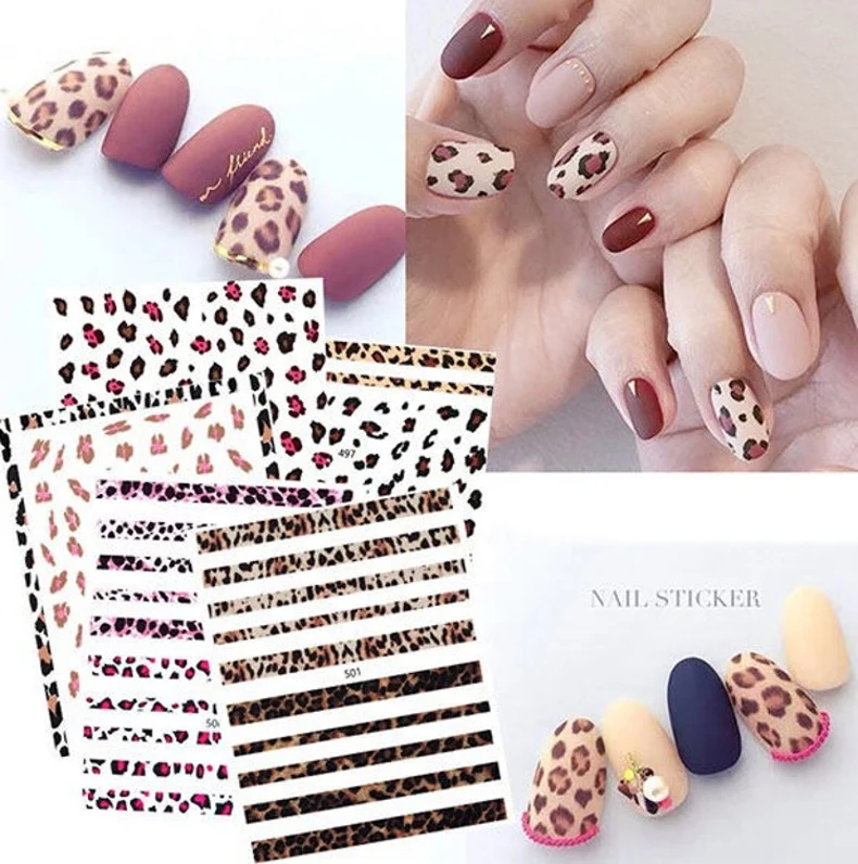 Наклейки для нейл арта 1 лист черный/белый леопард переводные наклейки ногтей