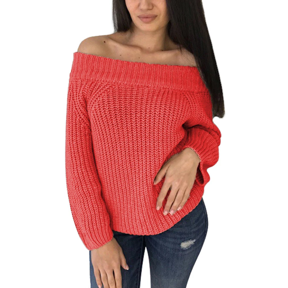 Prself New Sexy Off Shoulder Sweater Women Jumper 2018 Autumn Winter Knitted Long Sleeve Loose Thick Casual | Женская одежда