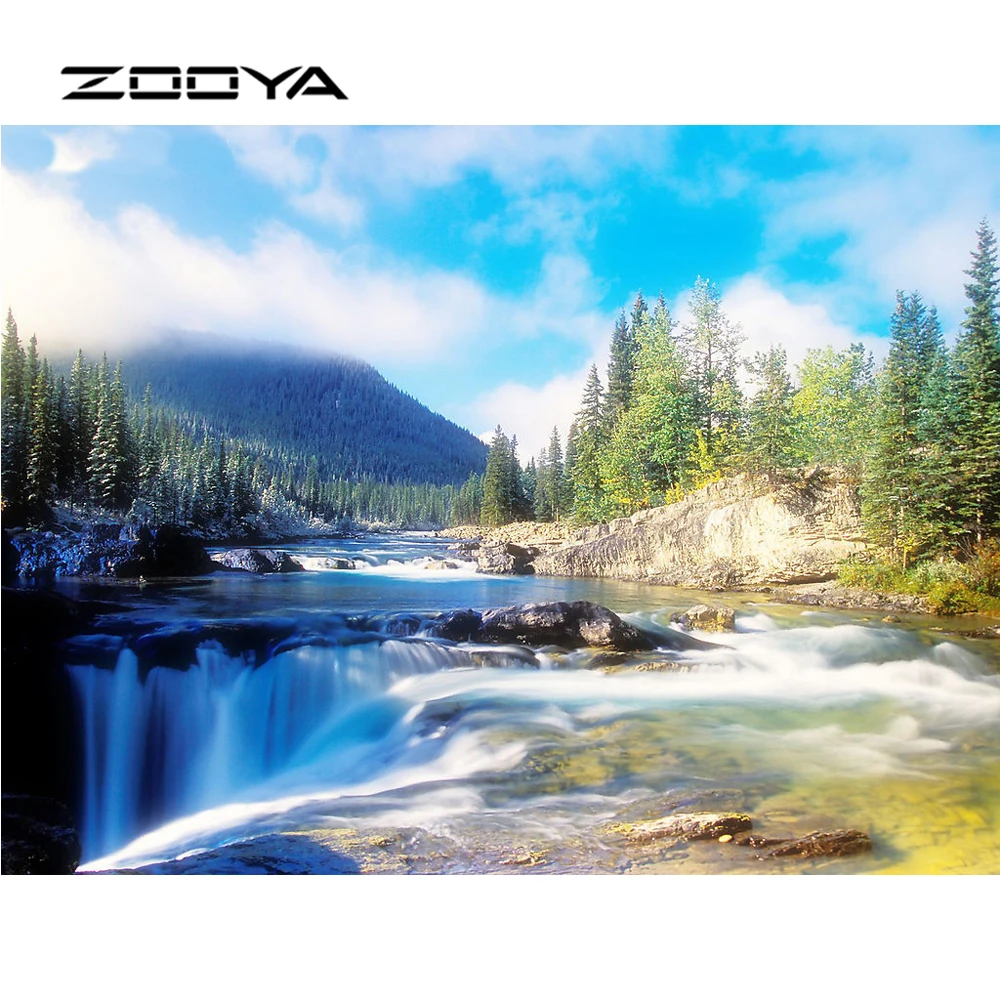 

ZOOYA DIY 5D Diamond Painting Landscape Mountain Waterfall Full Diamond Embroidery Round Diamond Mosaic Picture Kits Decoration