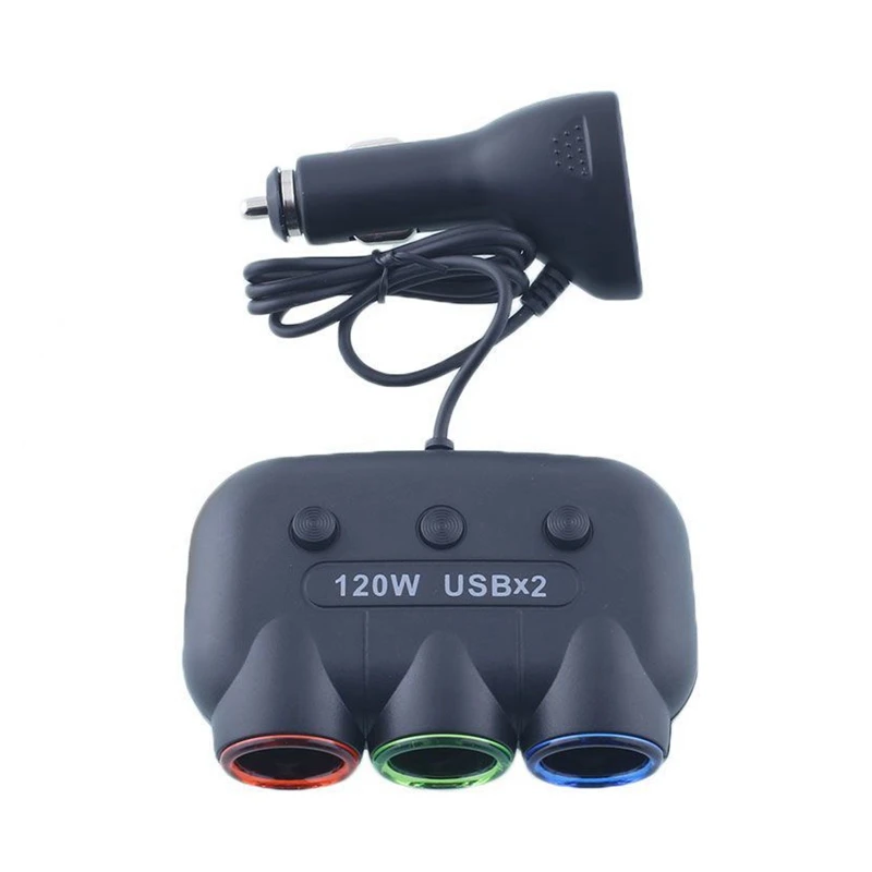 Автомобильное зарядное устройство с двумя USB-портами и тремя прикуривателями 12 В