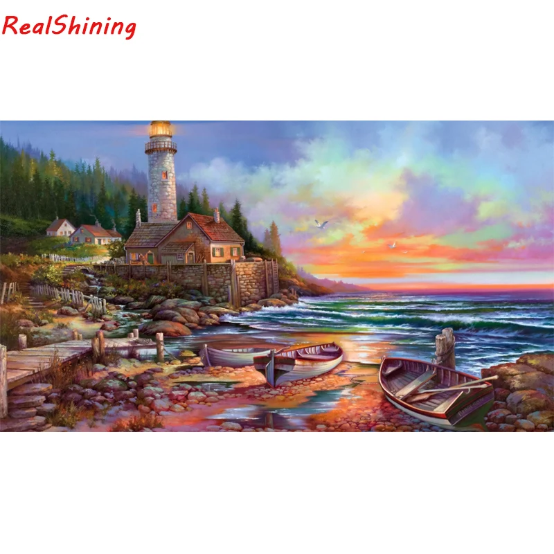 

5D Diy Diamond Painting Cross Stitch full Square Diamond Embroidery Seaside lighthouse picture for room Decor H1238