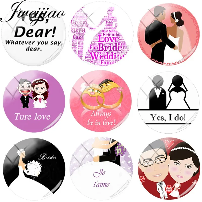 

JWEIJIAO Cartoon Bride & Groom Photo DIY Glass Cabochon Dome Charms for Bracelets Necklace Brooch Wedding Gift