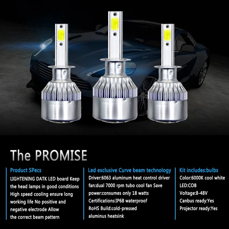 VicTsing Car H1 LED Headlight Lights Bulbs Auto Headlights 12V Led Light 4000LM Replacement Accessories Parts | Автомобили и