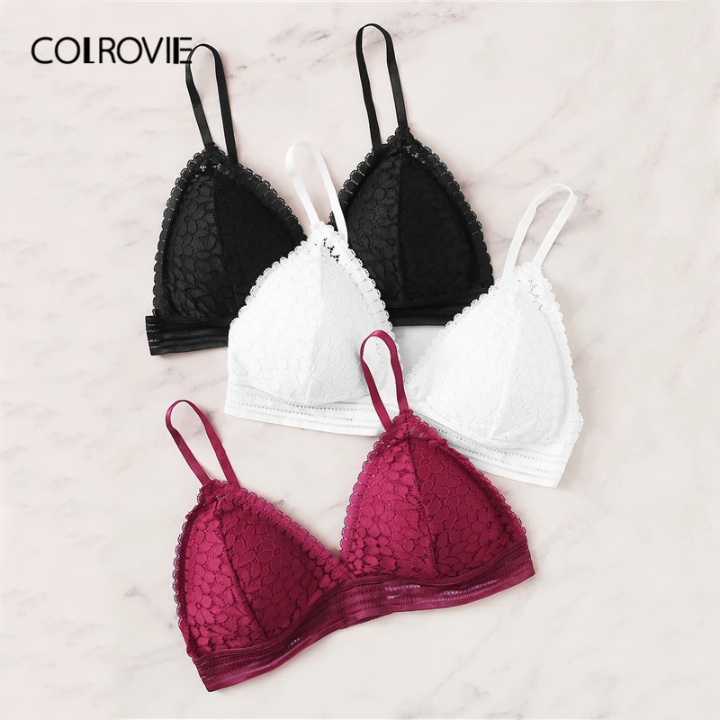 COLROVIE, цветочный кружевной комплект с бюстгальтером, 3 шт. в упаковке, женское нижнее белье,, сексуальный однотонный бюстгальтер, женское нижнее белье, бюстгальтеры, комплект нижнего белья
