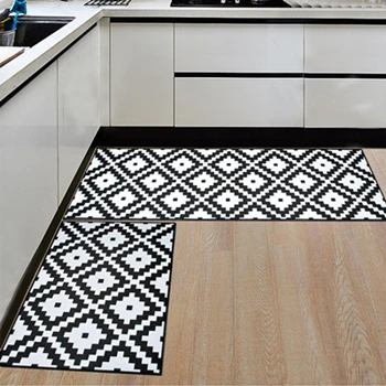 Black white square Yazi фланелевые черно-белые геометрические Коврики для кухни, коврик для двери, моющийся Мягкий Нескользящий длинный ковер, коврик для коридора - Цвет: Black white square