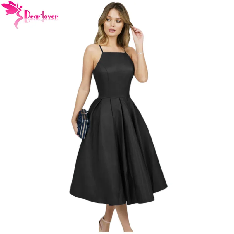 Dear Lover A Line Dress Elegant Summer Party Navy Blue Spaghetti Strap High Neck Midi Solid Color Vestidos Mujer LC610866 | Женская