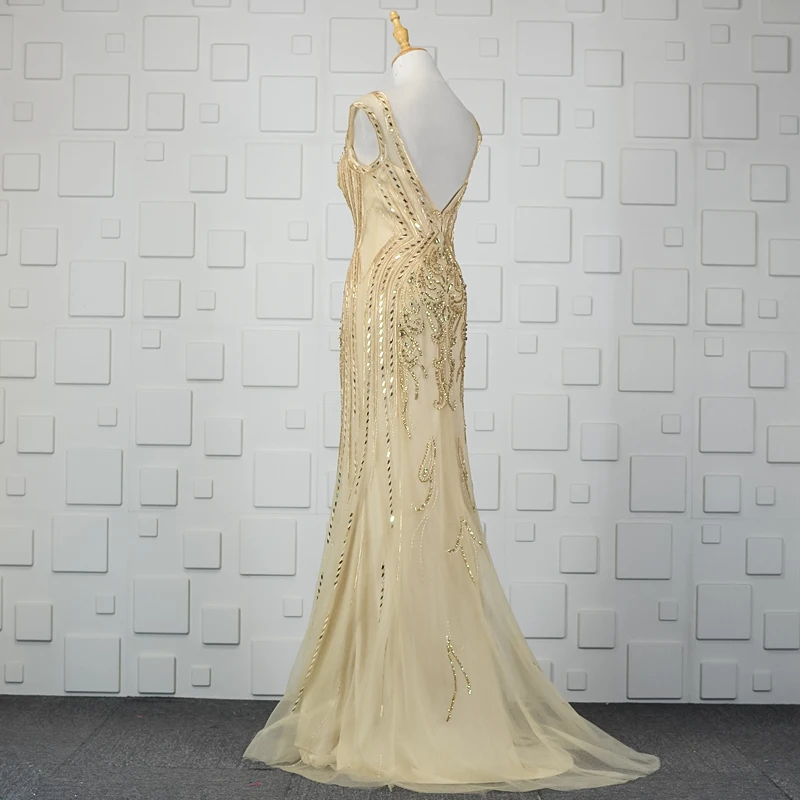 JANCEMBER длинное вечернее платье с бусинами кристаллами блестками О-образным