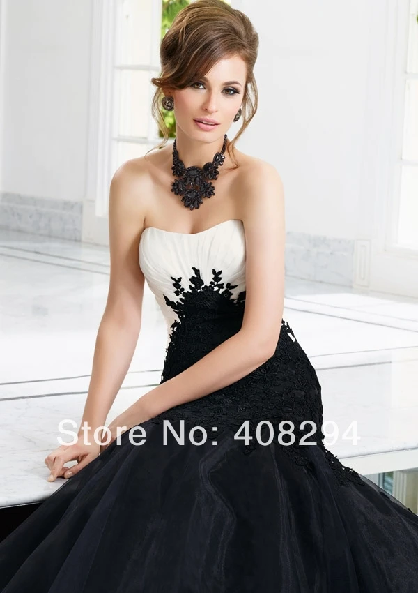 FS-1403211310 Sexy mermaid appliqued sweetheart floor length white and black evening dress 2014 | Свадьбы и торжества