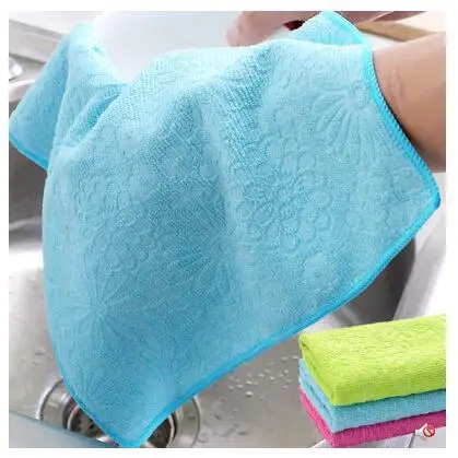 5 шт. бамбуковое волокно кухонное полотенце для мытья посуды двустороннее из