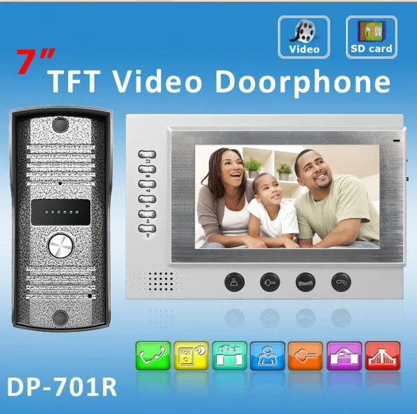 New 7inch TFT Color Video door phone DP-701R record video telefono del portello notte versione intercom sistema Russia | Безопасность и
