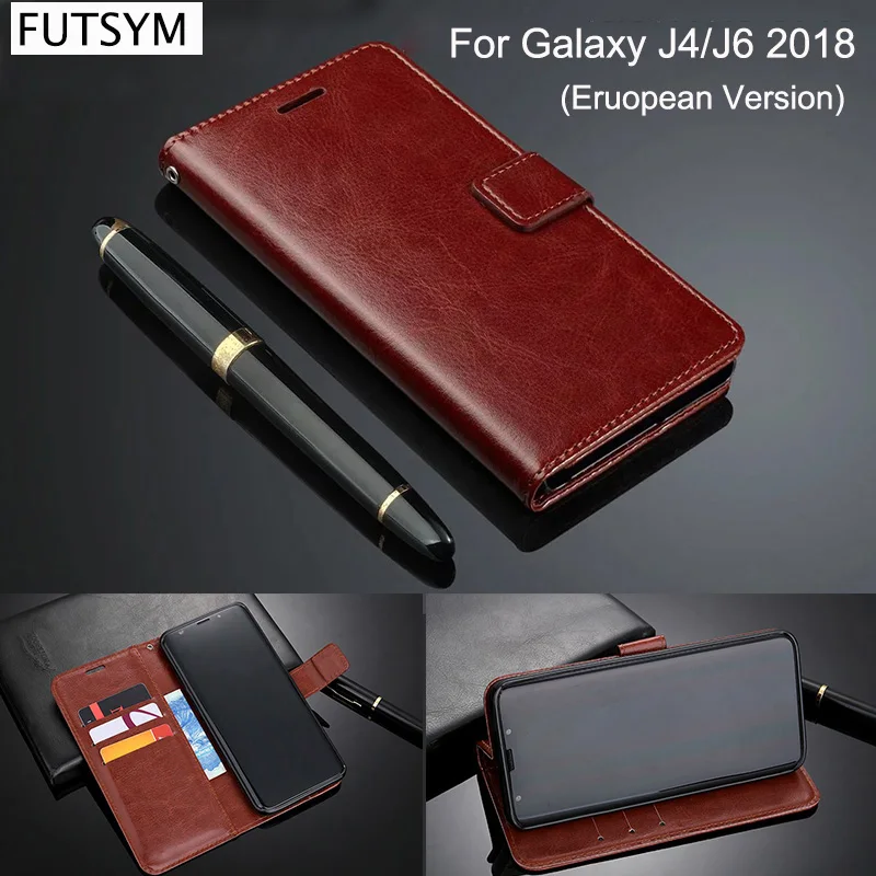Кошелек Флип кожаный чехол роскоши для samsung Galaxy J4 2018 J400F J6 J600G ультра тонкий Для
