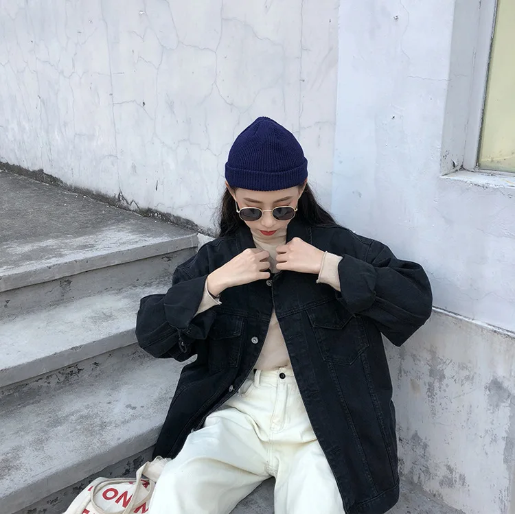 Harajuku черная джинсовая куртка женская одежда весеннее корейское пальто женская верхняя одежда Большие размеры женские повседневные джинсовые куртки топы
