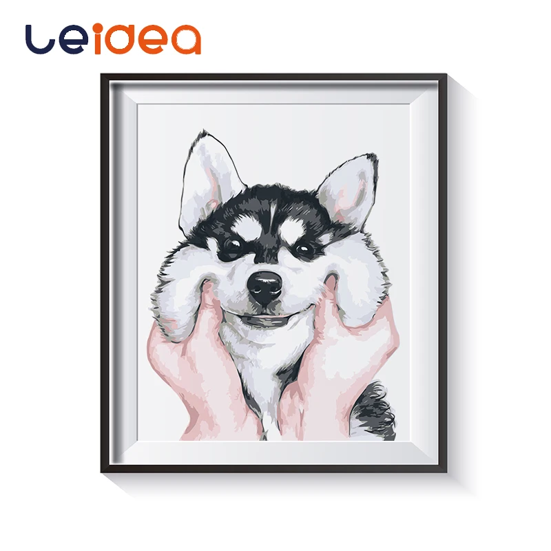 Безрамная краска животное на холсте мультфильм Хаски цифровая ing милая собака DIY