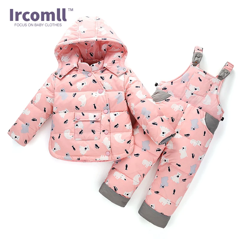 Ircomll/ г. Зимний детский комплект из 2 предметов, пуховое пальто+ комбинезон, костюмы комплекты одежды для мальчиков и девочек Зимний комбинезон, одежда для малышей на синтепоне