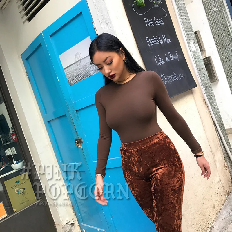 Женские Комбинезон Сексуальная Леди с длинным рукавом Тощий Slim Fit Боди Короткие