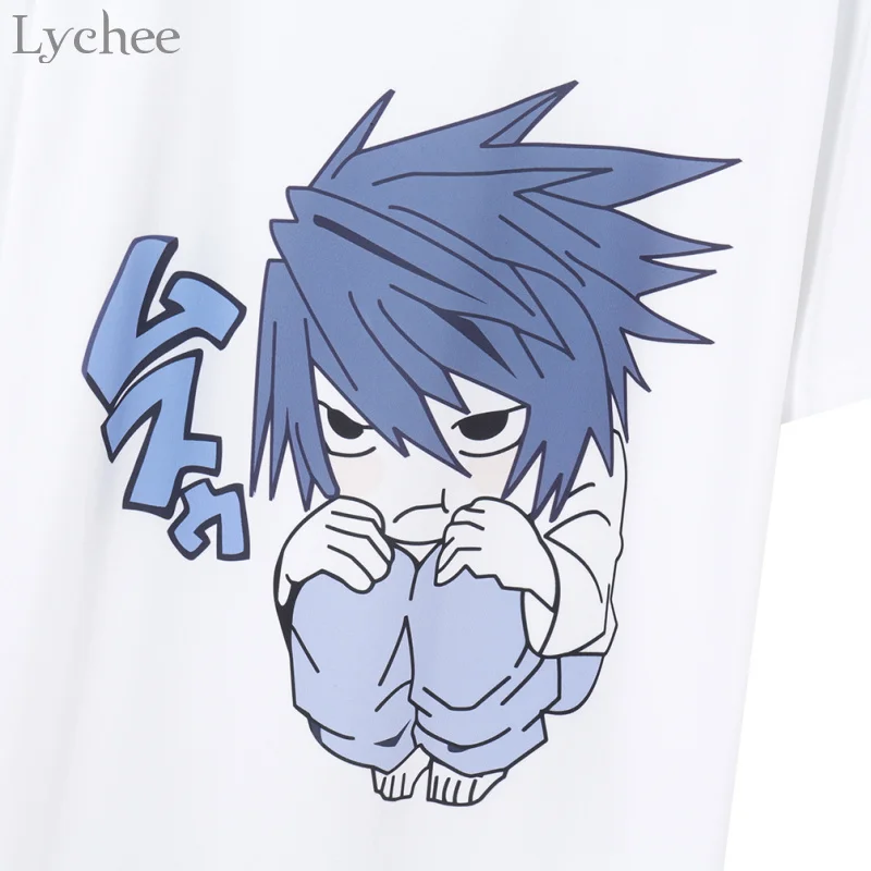 Летняя женская футболка Lychee с японским аниме принтом Death Note Повседневная