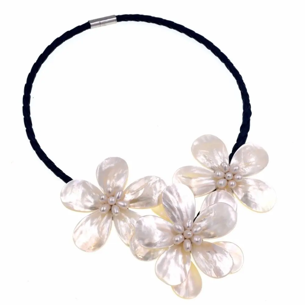 Изумительное ожерелье из натурального белого морского ракушка с цветком 20"