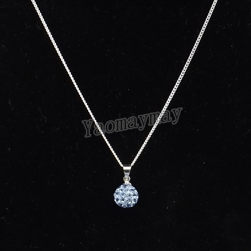 

24pcs Light Blue Crystal Disco Ball Pendant Chokers 18" Cheap Silver Color Link Chain Necklace For Birthday