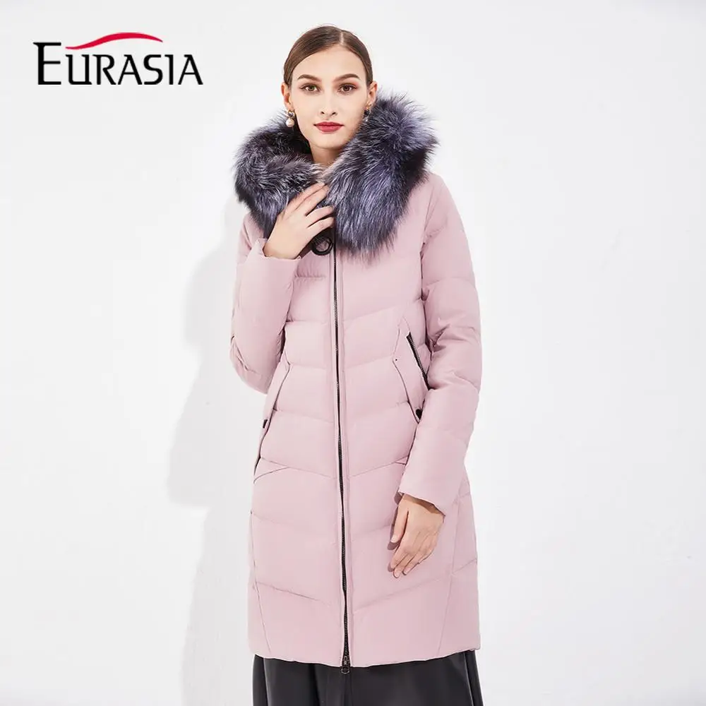 Новое поступление 2019 г. женские зимние пальто EURASIA Длинные парки с капюшоном