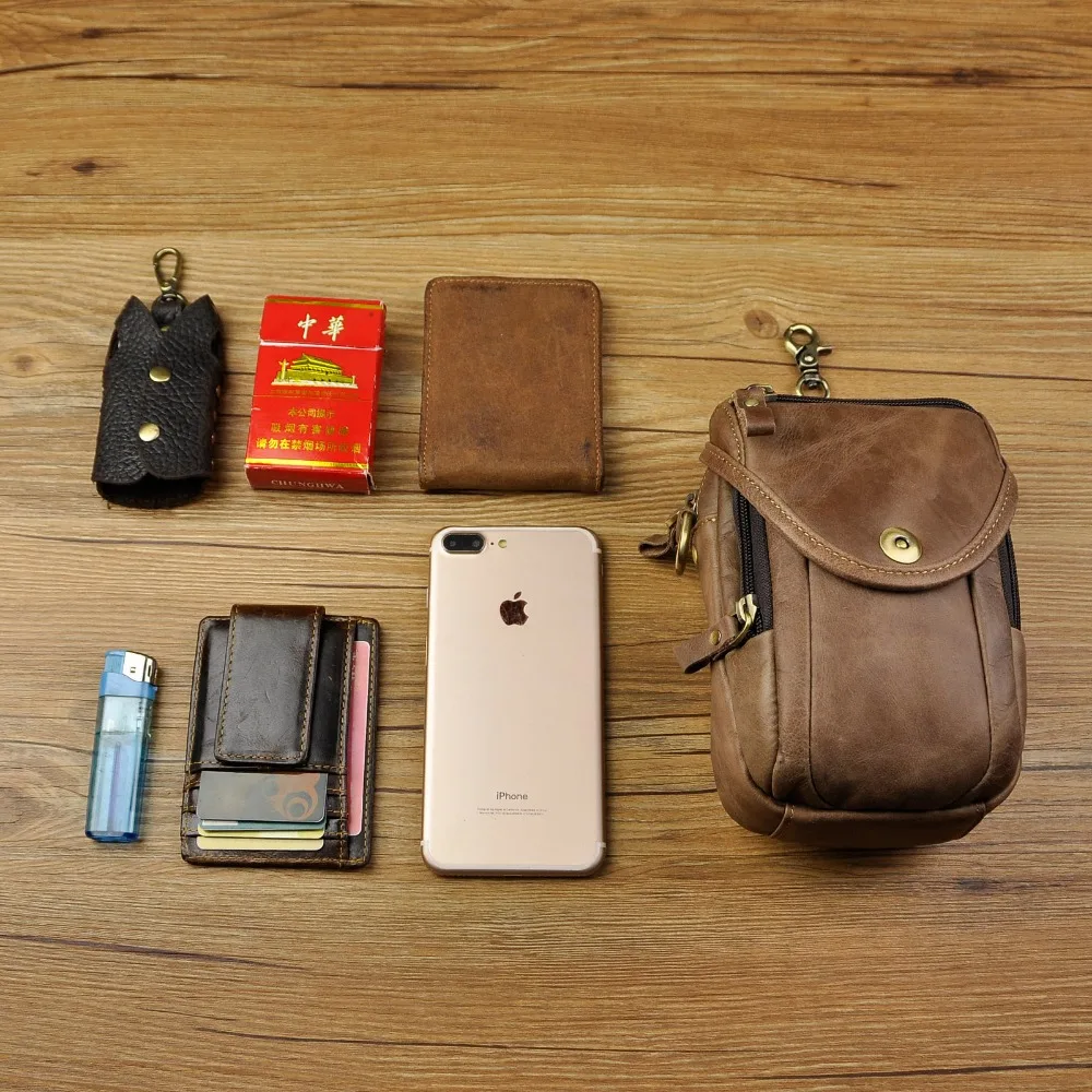 

Fashion Real Leather Multifunction Summer Pouch Hook Waist Pack Cross-body Bag Cigarette Case 6" Phone Pouch Waist Belt Bag 269