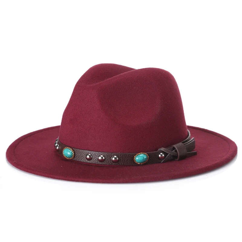 wine red new Fashion men fedoras women's fashion jazz Hat European American Round Caps Bowler Hats outdoor casual hat - Цвет: wine red