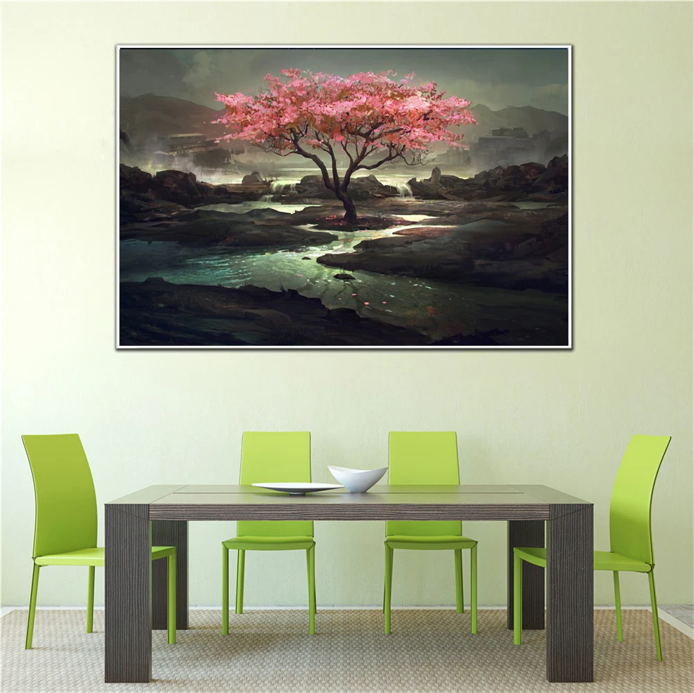 Настенная абстрактная картина маслом каменный остров красное дерево Пейзаж