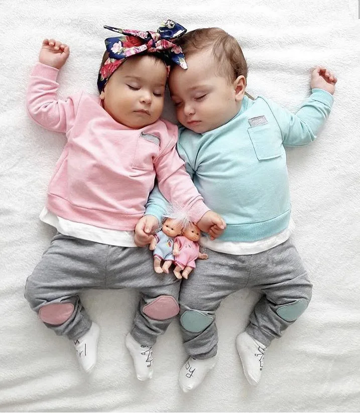 Autumn Newborn Infant Baby Girls Clothes Set Pink and Green Long Sleeve T-shirt Tops+Pants Toddler boy Clothing Outfit | Детская одежда
