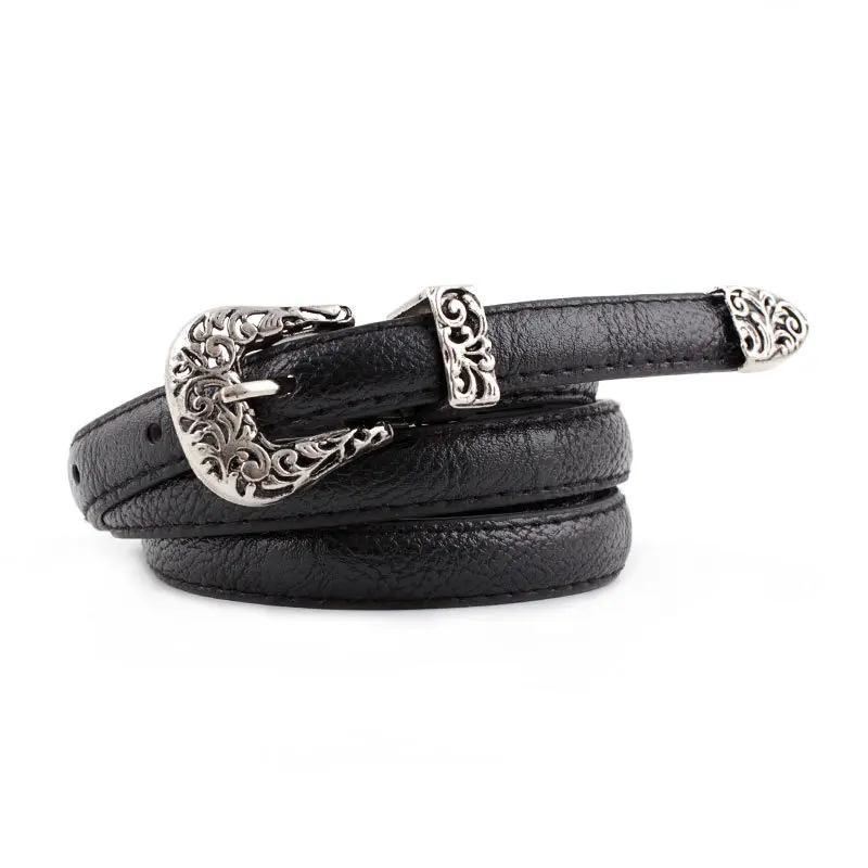 The latest retro pin buckle belt Korean version of Joker ladies pu belts fashion decorative carved faux leather | Аксессуары для