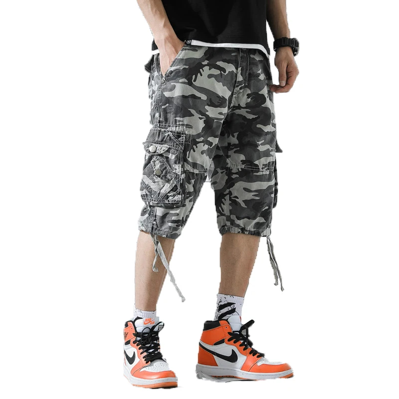 Шорты-карго мужские цвета хаки свободные камуфляжные короткие брюки бермуды в