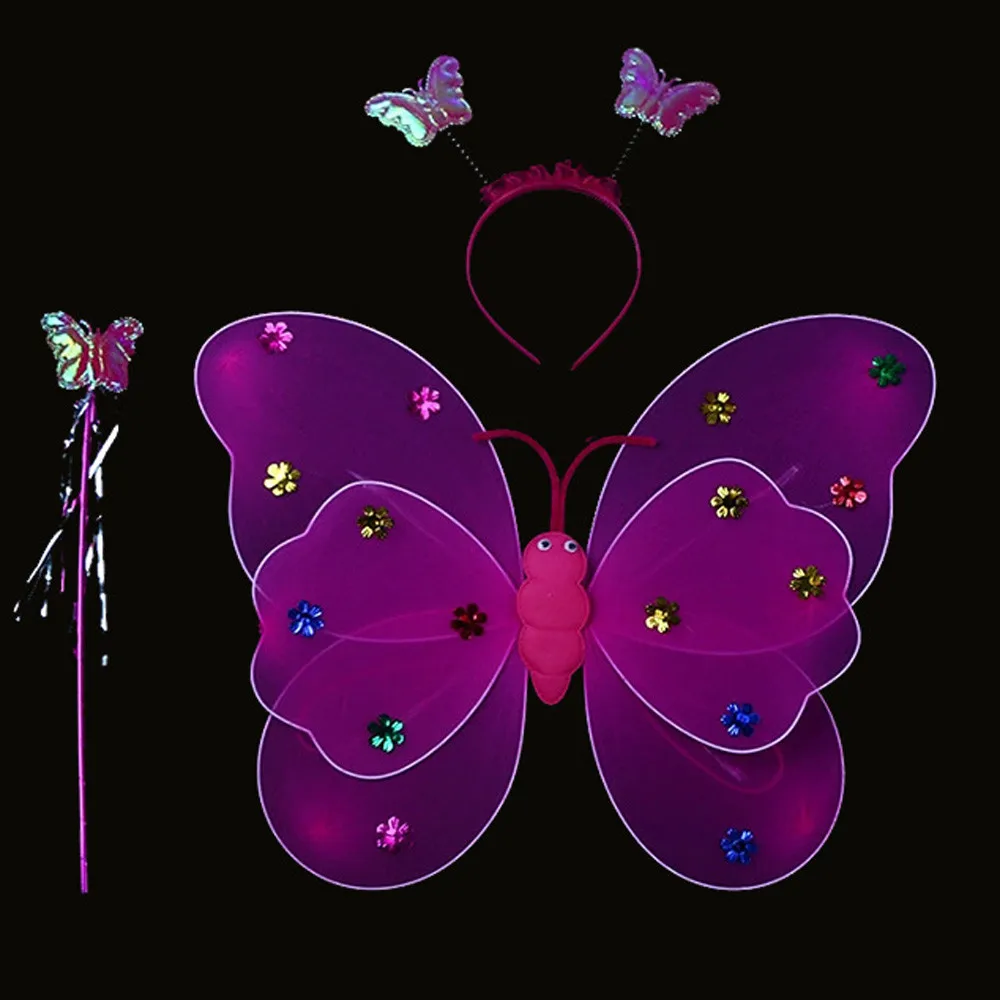 3 шт./компл., мигающий светодиод для девочек, крылья волшебной бабочки, палочка, повязка на голову, костюм, игрушка, освещение, крыло бабочки, детские игрушки для девочек
